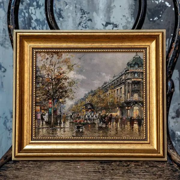 Антуан Бланшар, «Вид на театр водевиля», картина в раме