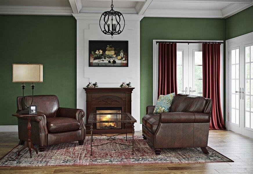 Оливково-зелёная гостиная с коричневой мебелью.jpeg