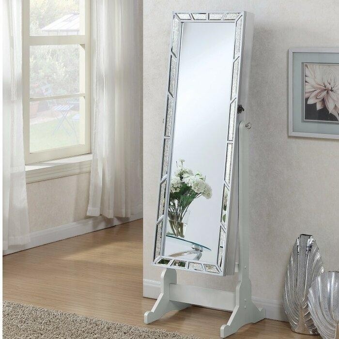 напольное белое зеркало-шкафчик для украшений