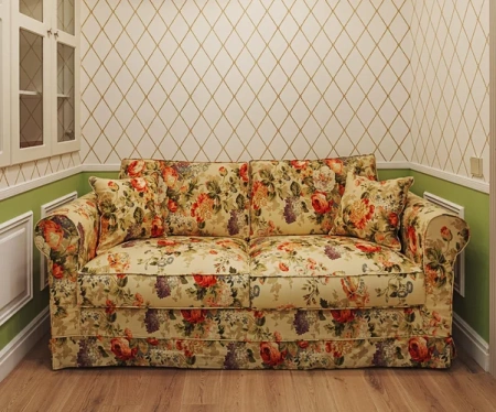 Диван раздвижной трехместный Селестина, ткань с цветочным орнаментом JARDIN