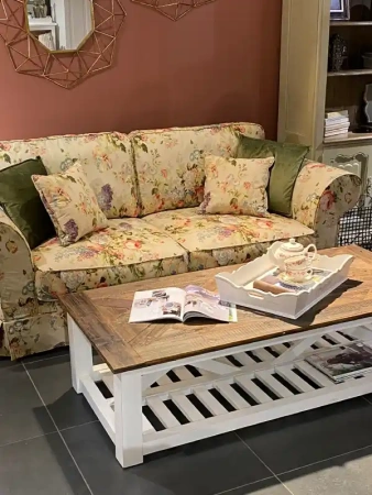 Диван раздвижной трехместный Селестина, ткань с цветочным орнаментом JARDIN
